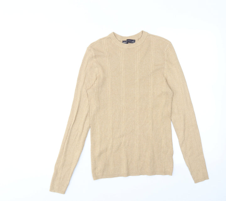 Marks and Spencer Womens Beige Round Neck Acrylic Pullover Jumper Size 12