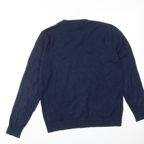 NEXT Mens Blue V-Neck Cotton Pullover Jumper Size M Long Sleeve