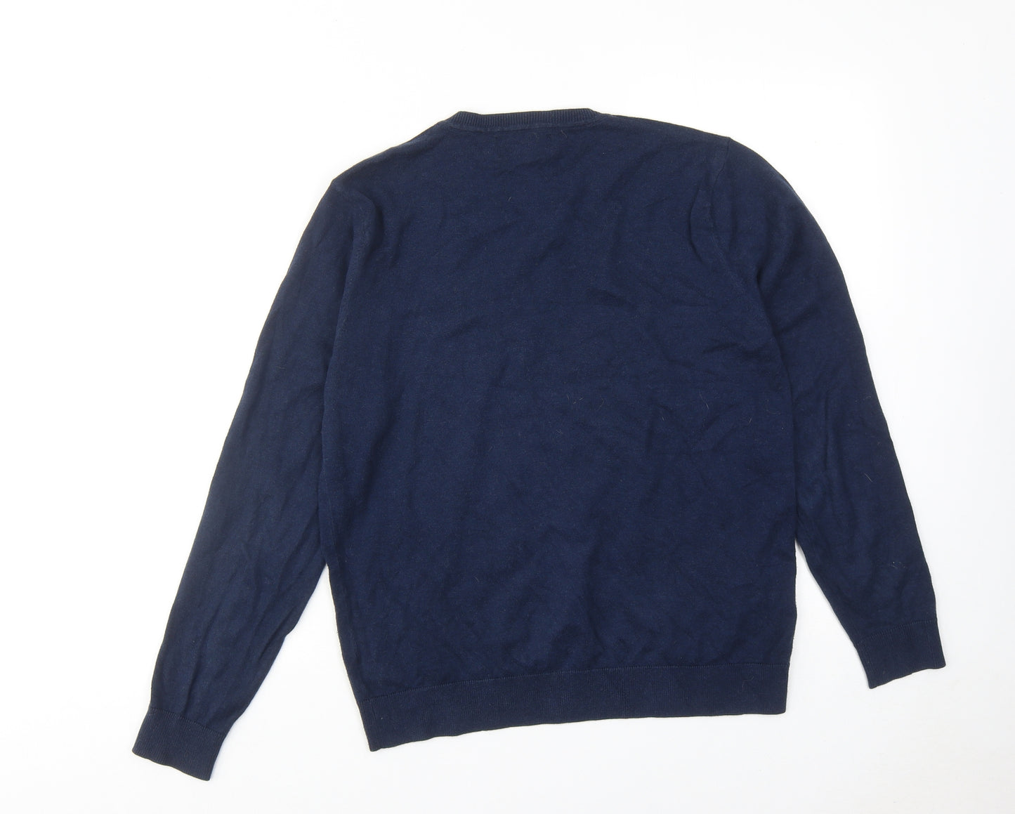 NEXT Mens Blue V-Neck Cotton Pullover Jumper Size M Long Sleeve