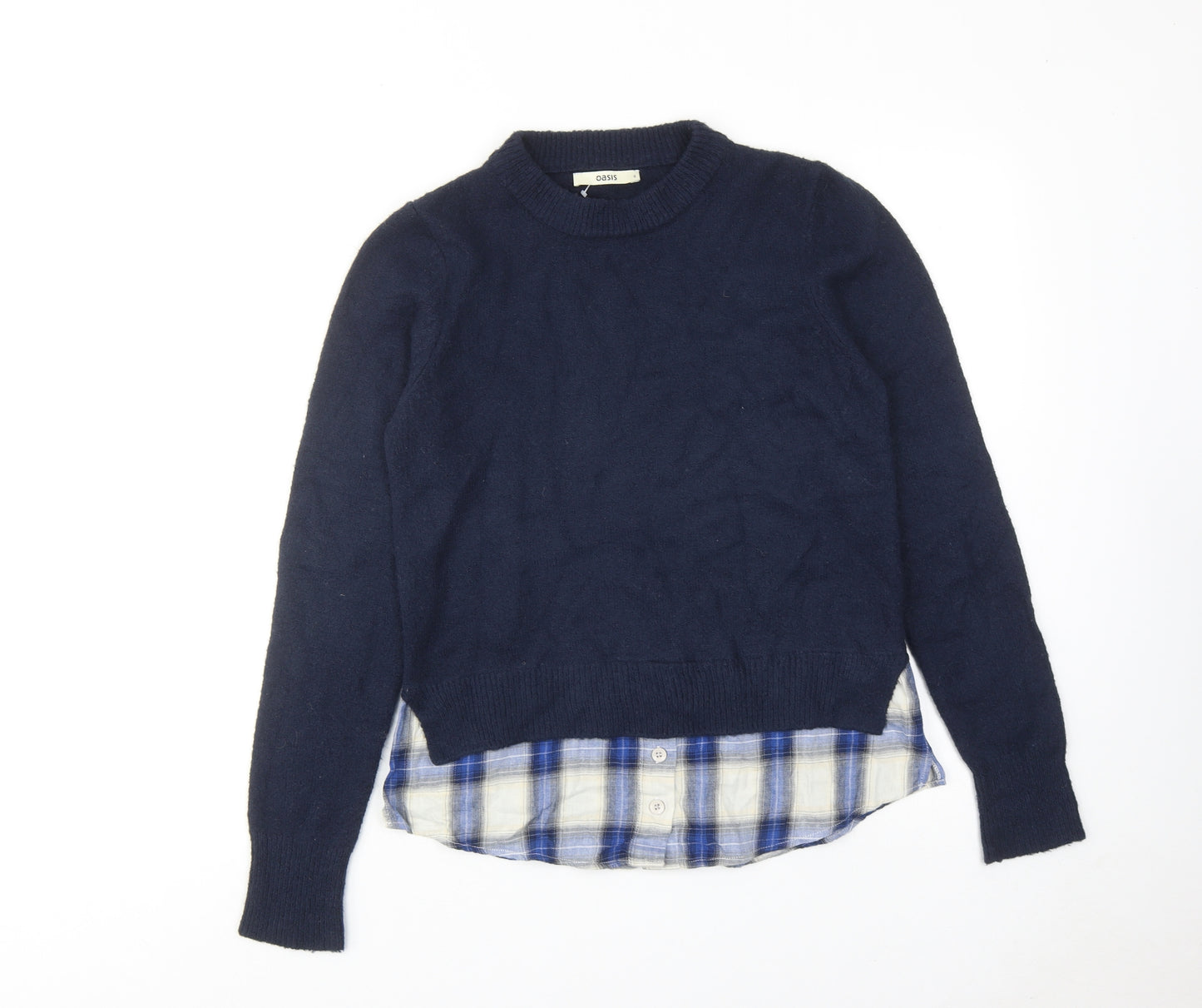 Oasis Womens Blue Round Neck Acrylic Pullover Jumper Size S