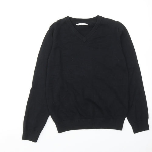 Marks and Spencer Boys Black V-Neck Cotton Pullover Jumper Size 10-11 Years Pullover