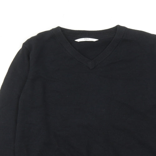 Marks and Spencer Boys Black V-Neck Cotton Pullover Jumper Size 10-11 Years Pullover