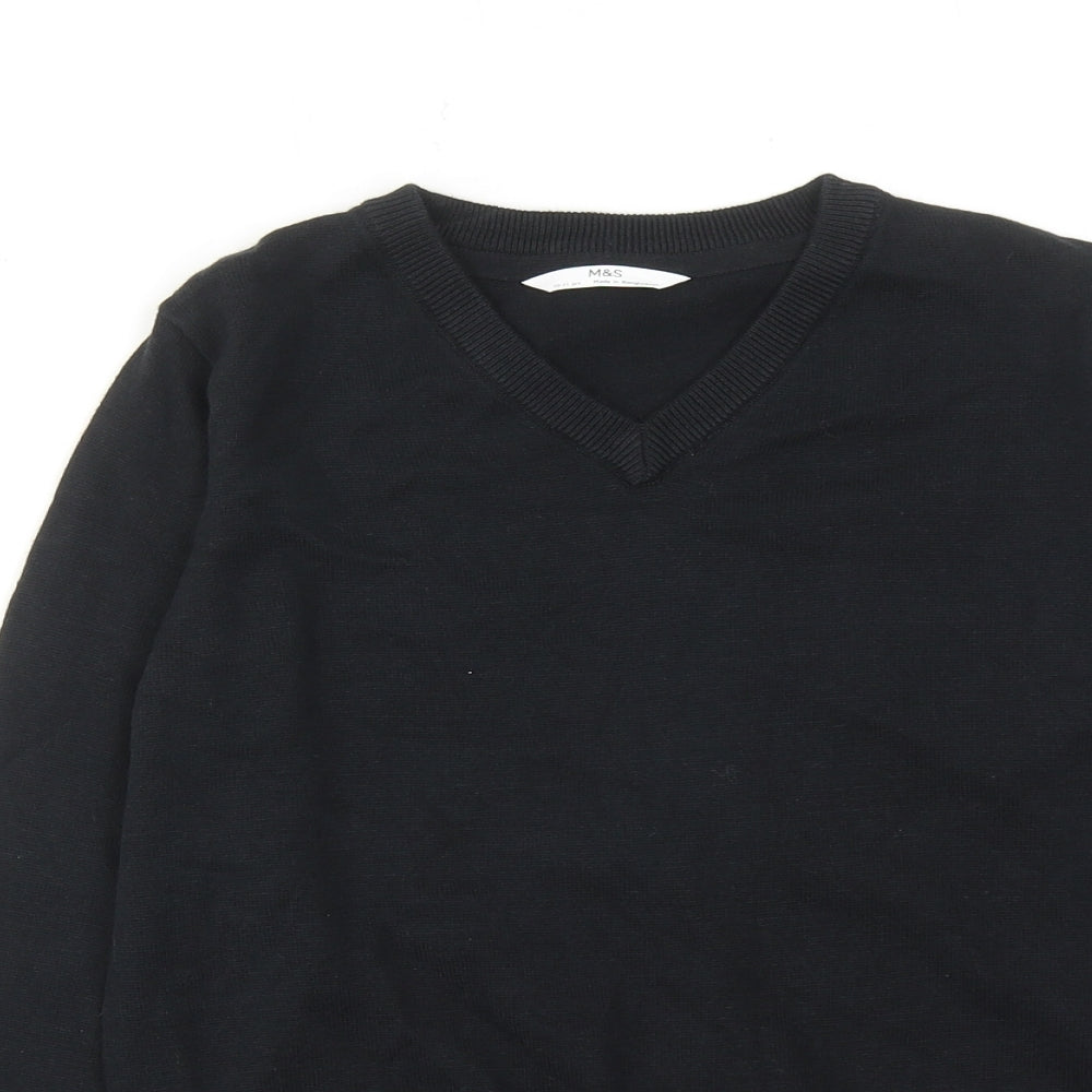 Marks and Spencer Boys Black V-Neck Cotton Pullover Jumper Size 10-11 Years Pullover