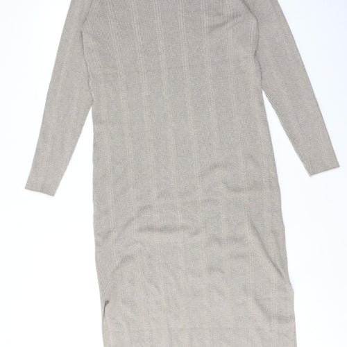 Marks and Spencer Womens Brown Viscose Jumper Dress Size 16 Roll Neck Pullover