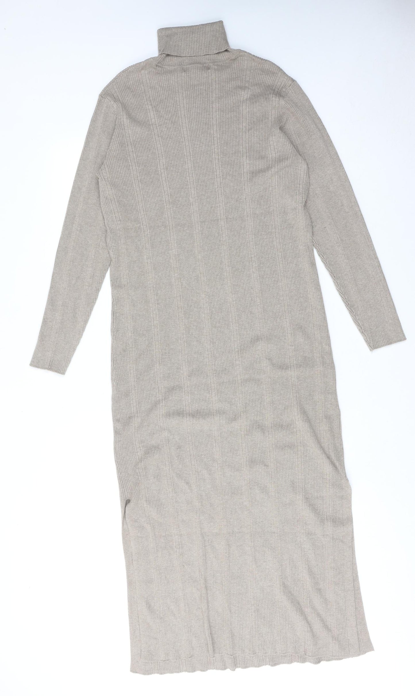 Marks and Spencer Womens Brown Viscose Jumper Dress Size 14 Roll Neck Pullover