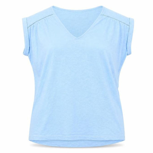 Mango Womens Blue Polyester Basic T-Shirt Size L V-Neck