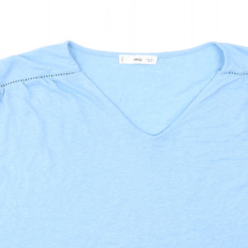Mango Womens Blue Polyester Basic T-Shirt Size L V-Neck