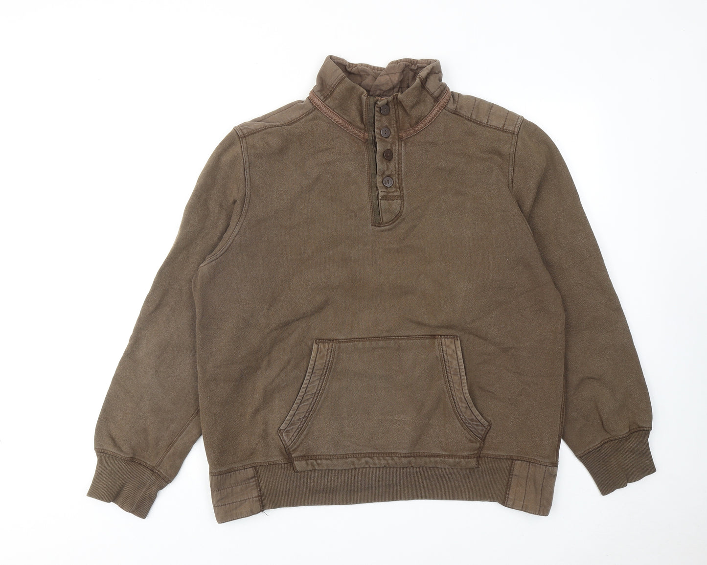 Marks and Spencer Mens Brown Cotton Henley Sweatshirt Size L
