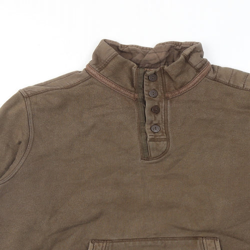 Marks and Spencer Mens Brown Cotton Henley Sweatshirt Size L