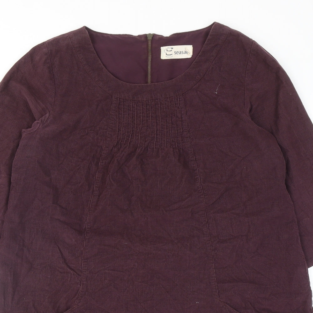 Seasalt Womens Red Cotton A-Line Size 14 Round Neck Zip