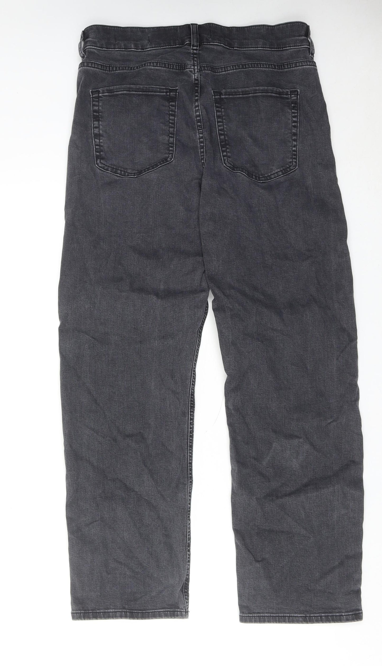 Per Una Womens Grey Cotton Straight Jeans Size 12 Regular Zip