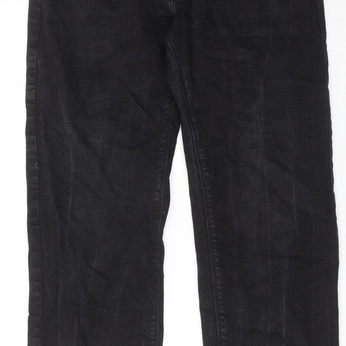 Marks and Spencer Mens Black Cotton Straight Jeans Size 32 in L31 in Regular Zip