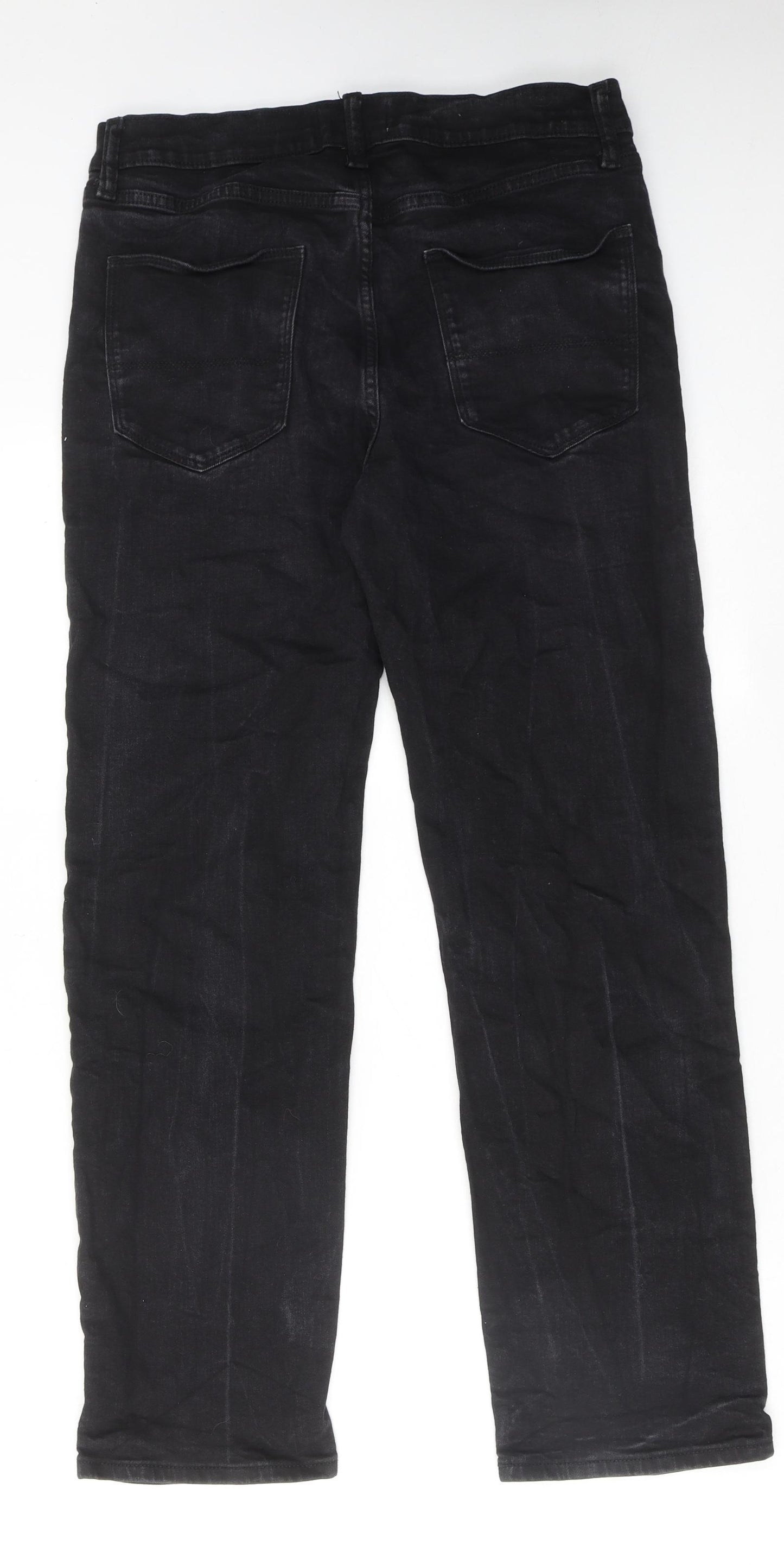 Marks and Spencer Mens Black Cotton Straight Jeans Size 32 in L31 in Regular Zip