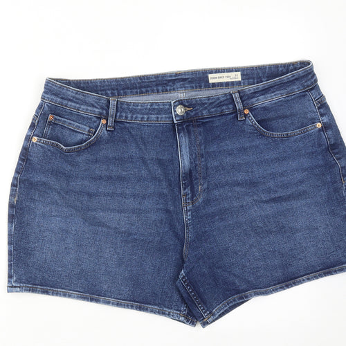 Marks and Spencer Womens Blue Cotton Hot Pants Shorts Size 22 Regular Zip