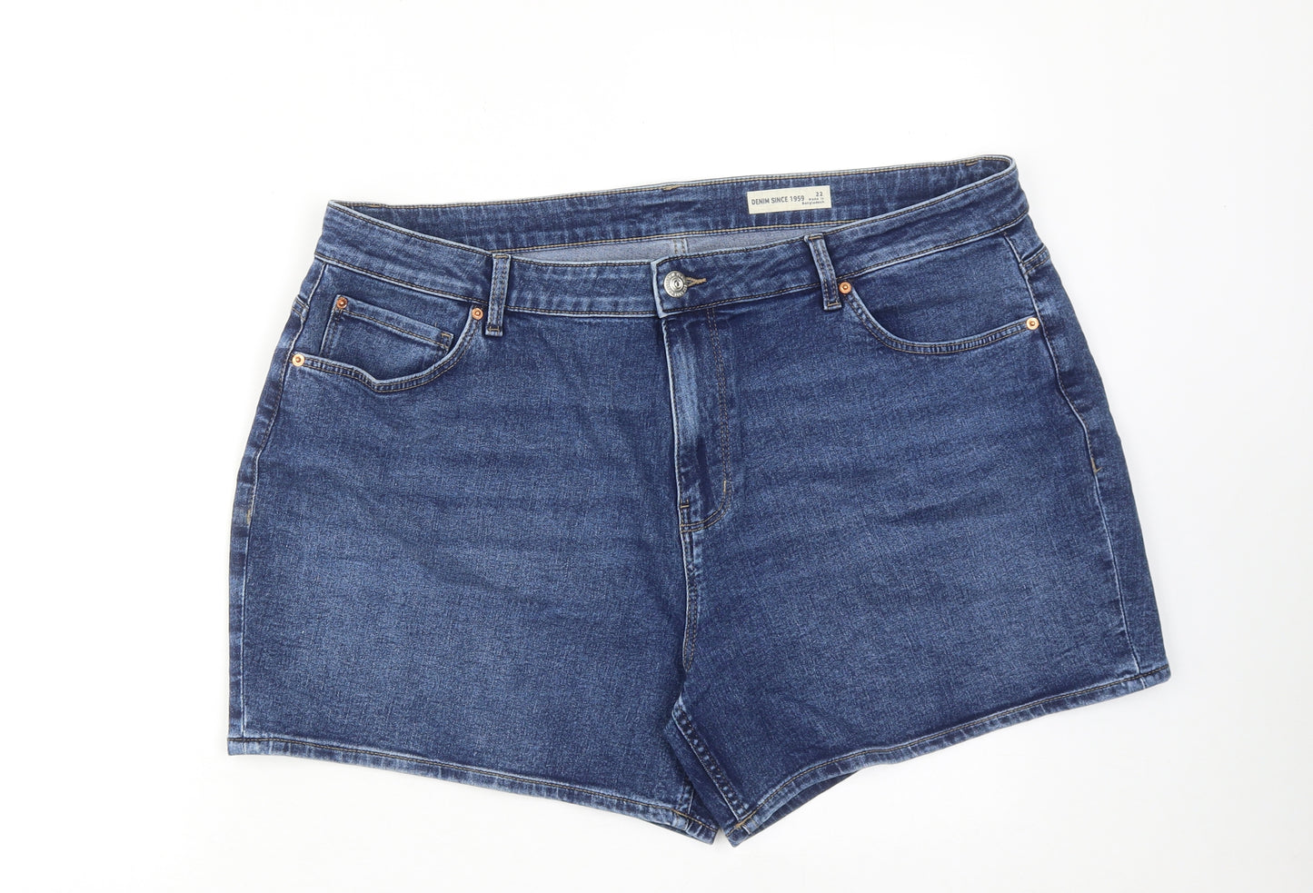 Marks and Spencer Womens Blue Cotton Hot Pants Shorts Size 22 Regular Zip