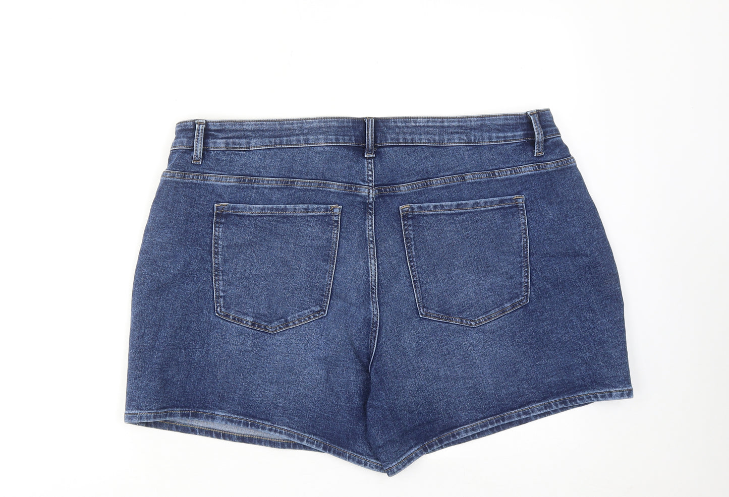 Marks and Spencer Womens Blue Cotton Hot Pants Shorts Size 22 Regular Zip