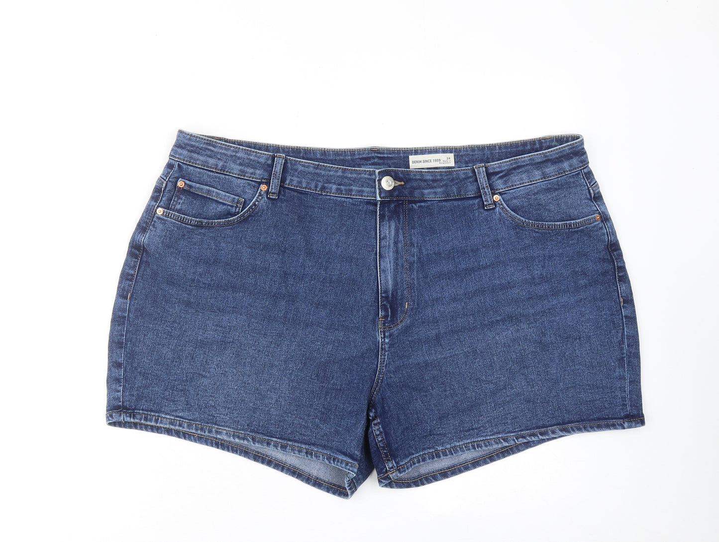 Marks and Spencer Womens Blue Cotton Hot Pants Shorts Size 24 Regular Zip