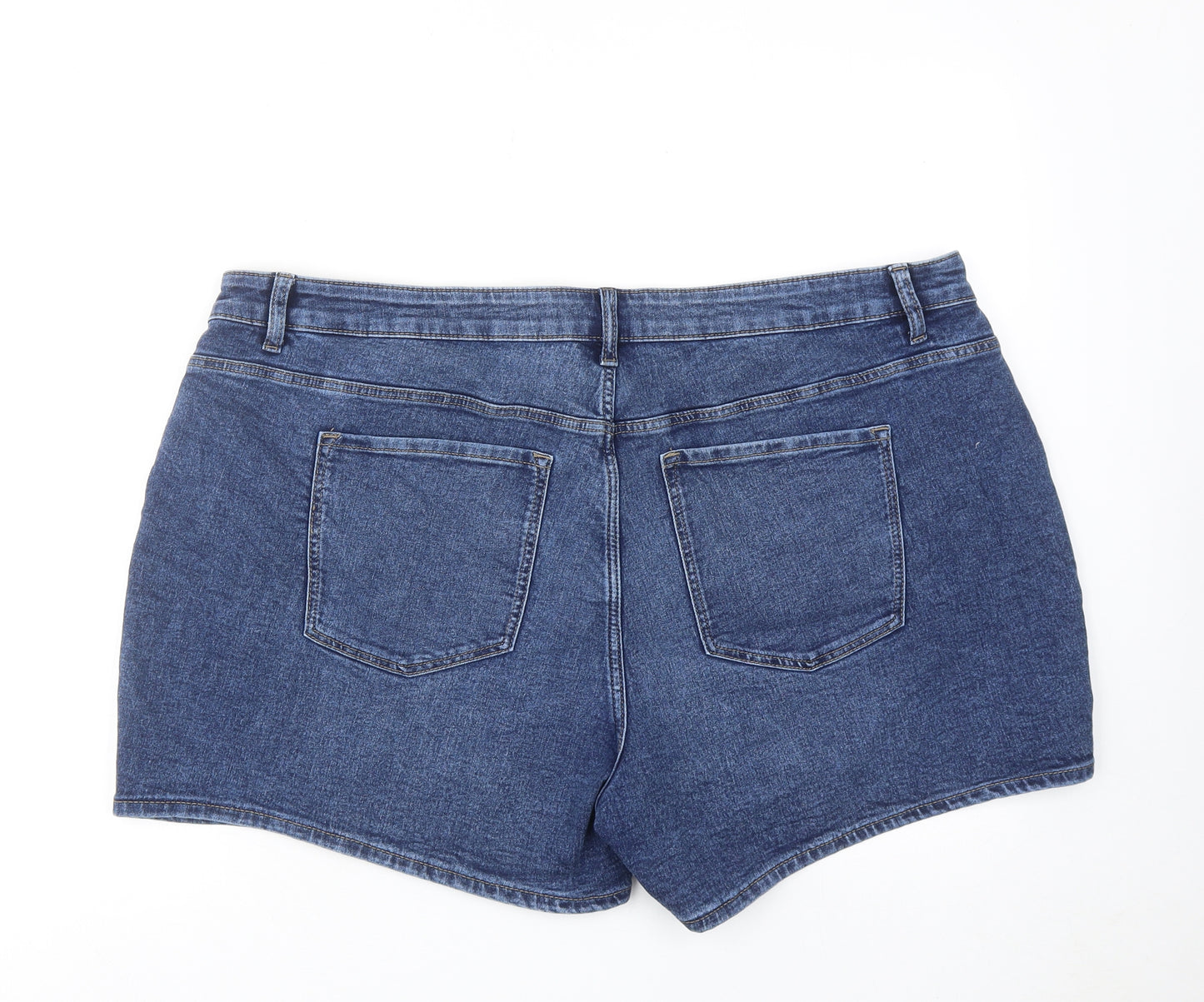Marks and Spencer Womens Blue Cotton Hot Pants Shorts Size 24 Regular Zip