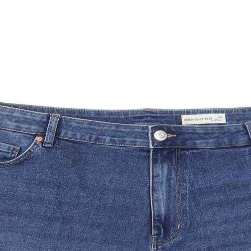 Marks and Spencer Womens Blue Cotton Hot Pants Shorts Size 24 Regular Zip