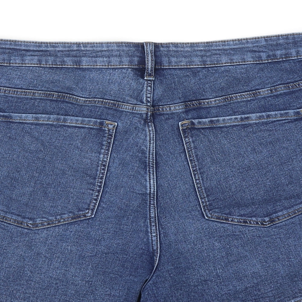 Marks and Spencer Womens Blue Cotton Hot Pants Shorts Size 24 Regular Zip
