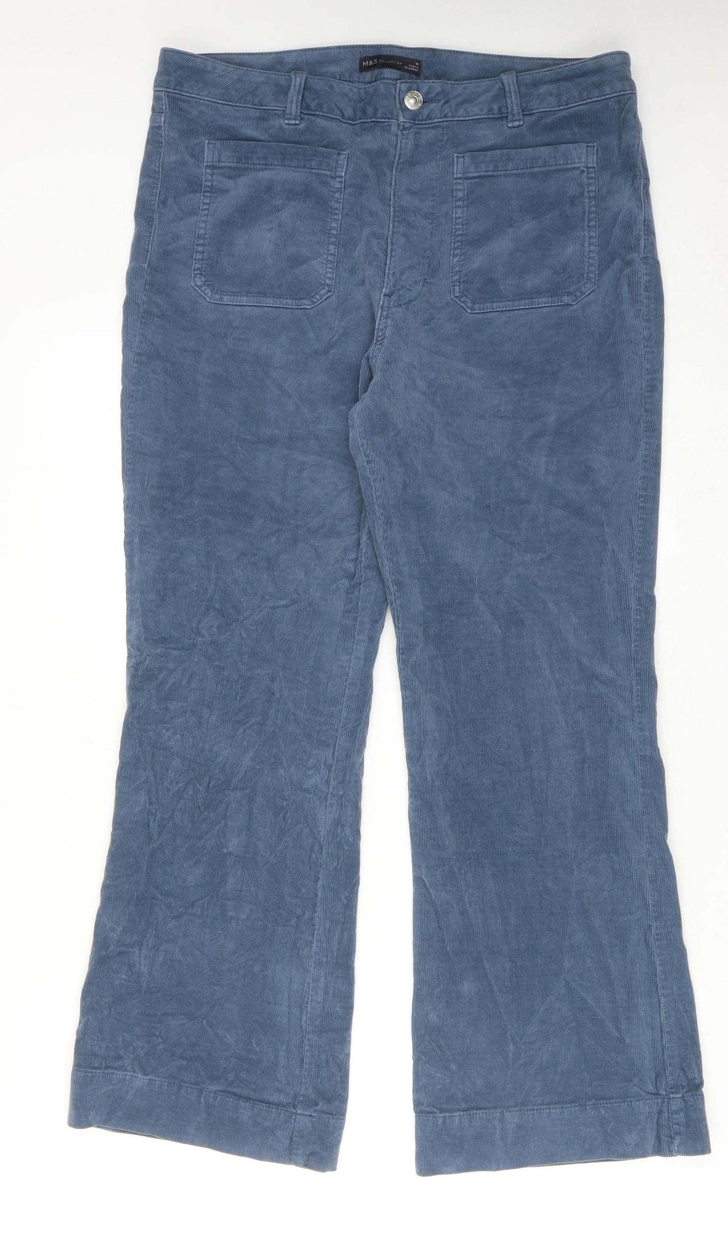 Marks and Spencer Womens Blue Cotton Trousers Size 16 Regular Zip