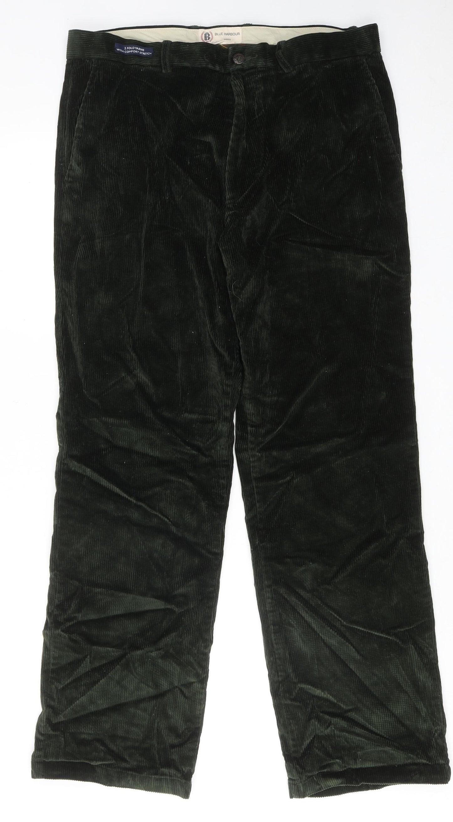 Blue Harbour Mens Green Cotton Trousers Size 34 in L31 in Regular Zip