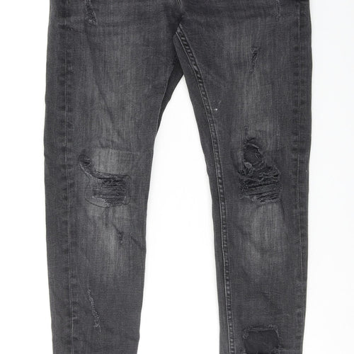 Zara Mens Grey Cotton Skinny Jeans Size 32 in Regular Button