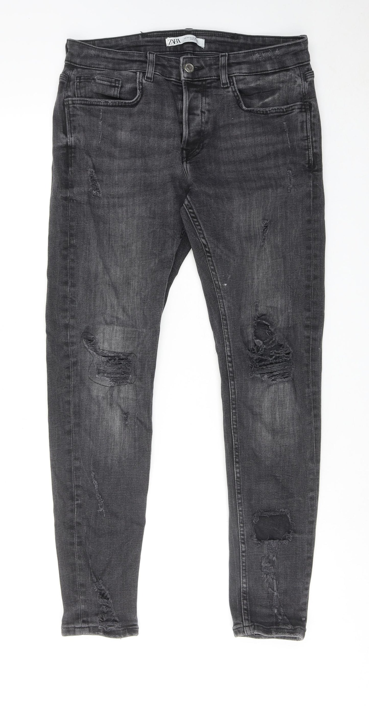Zara Mens Grey Cotton Skinny Jeans Size 32 in Regular Button