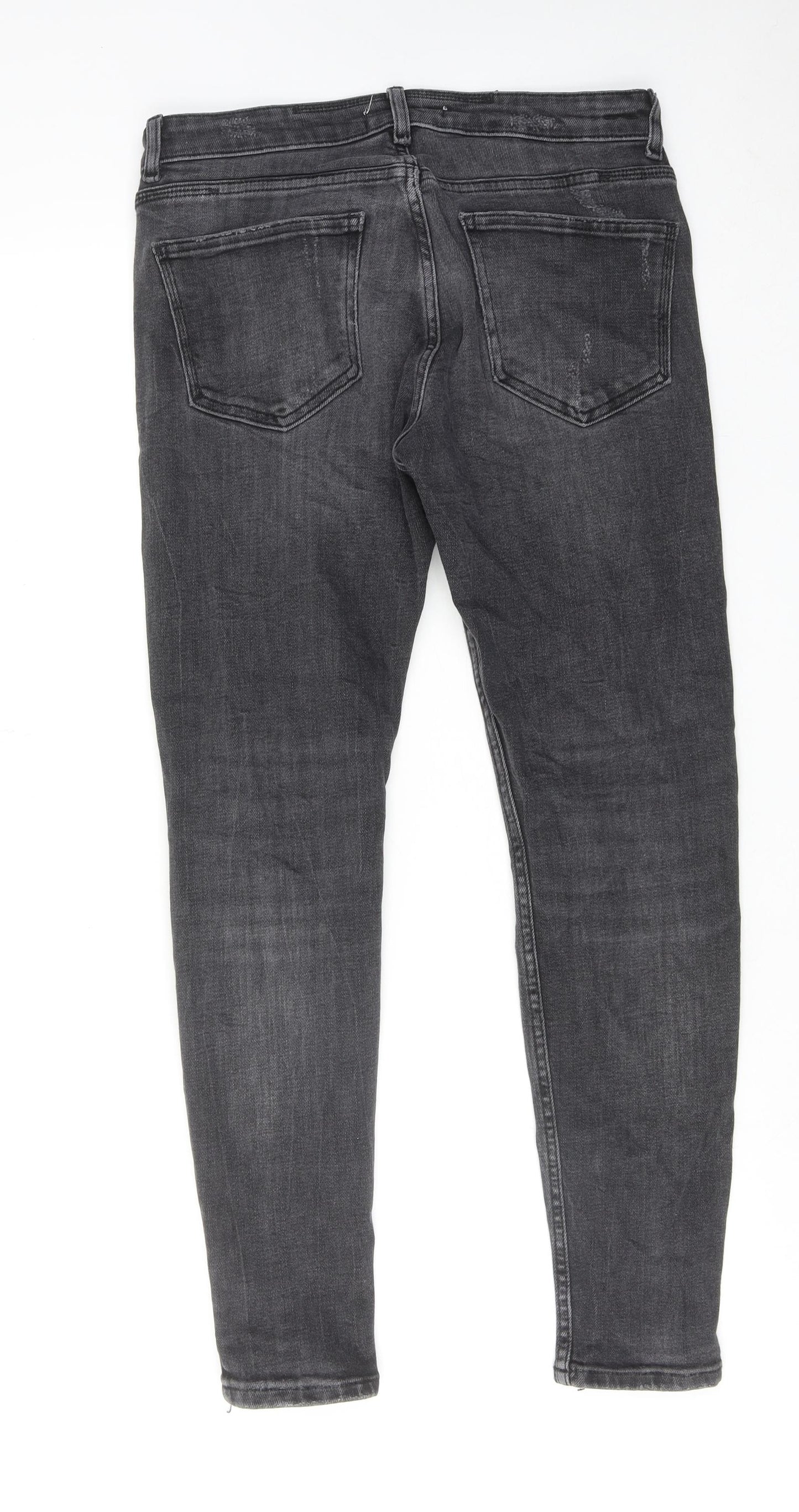 Zara Mens Grey Cotton Skinny Jeans Size 32 in Regular Button