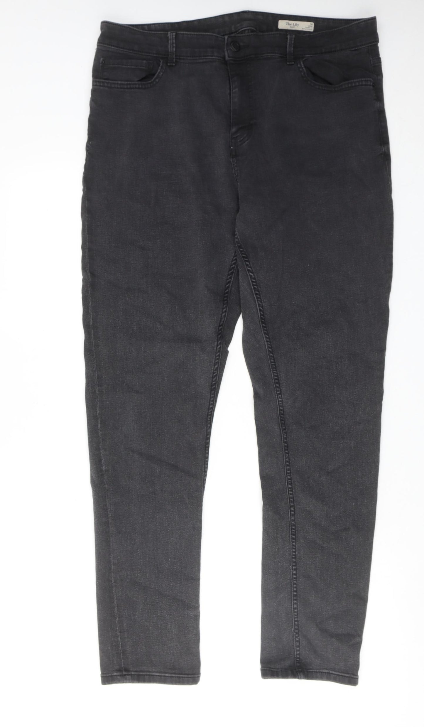 Marks and Spencer Womens Grey Cotton Skinny Jeans Size 18 Slim Zip