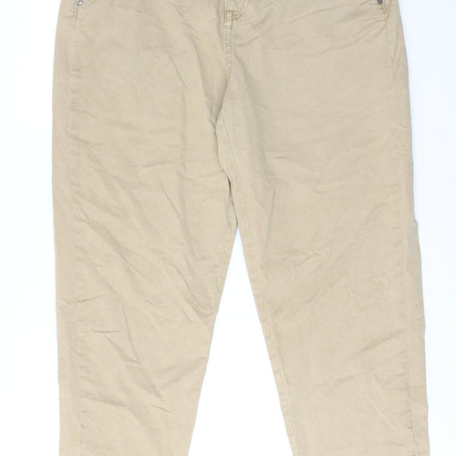 Marks and Spencer Womens Beige Cotton Mom Jeans Size 14 Regular Zip