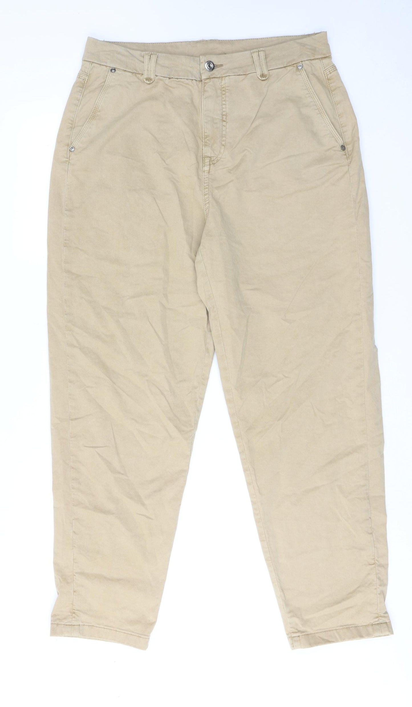 Marks and Spencer Womens Beige Cotton Mom Jeans Size 14 Regular Zip