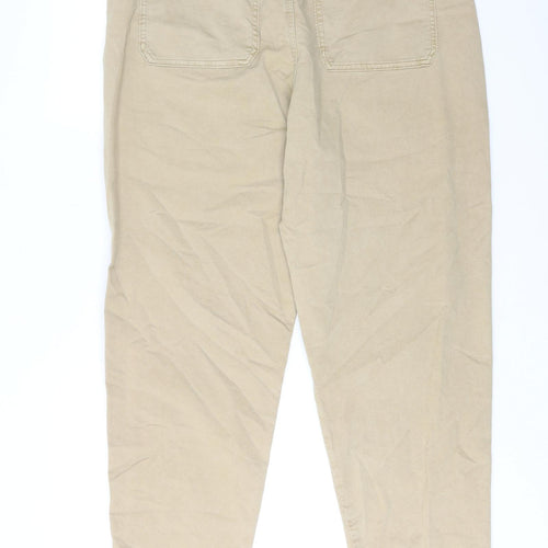 Marks and Spencer Womens Beige Cotton Mom Jeans Size 14 Regular Zip