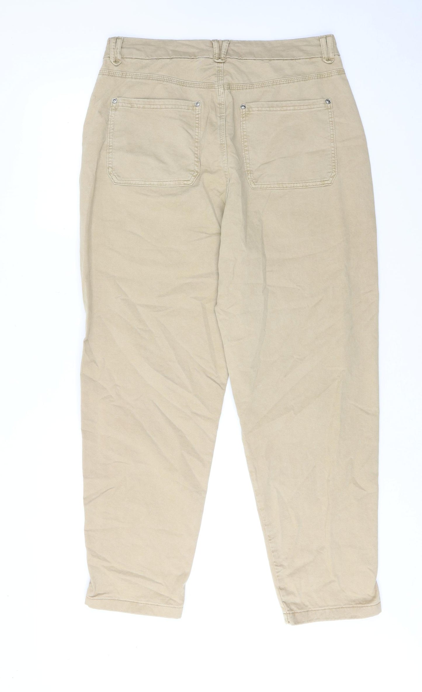 Marks and Spencer Womens Beige Cotton Mom Jeans Size 14 Regular Zip