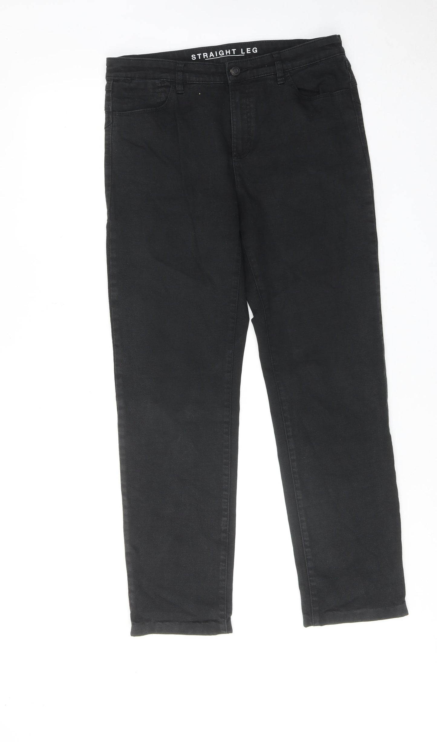 Marks and Spencer Womens Black Cotton Straight Jeans Size 14 Regular Zip