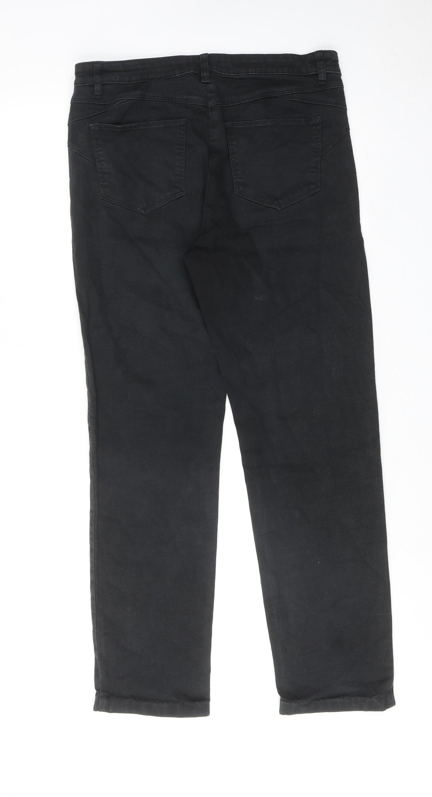 Marks and Spencer Womens Black Cotton Straight Jeans Size 14 Regular Zip