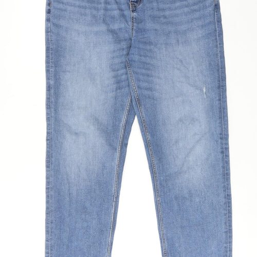 Marks and Spencer Womens Blue Cotton Straight Jeans Size 18 Regular Zip