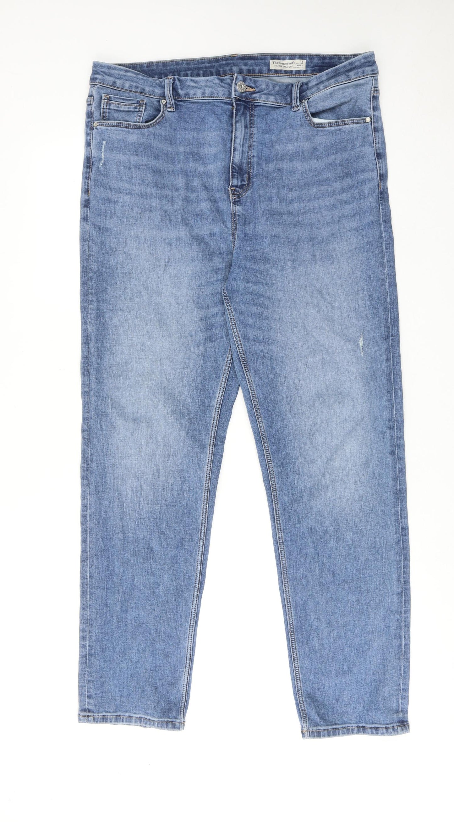Marks and Spencer Womens Blue Cotton Straight Jeans Size 18 Regular Zip
