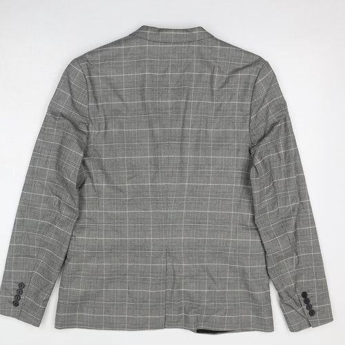 H&M Mens Grey Plaid Polyester Jacket Blazer Size L Regular