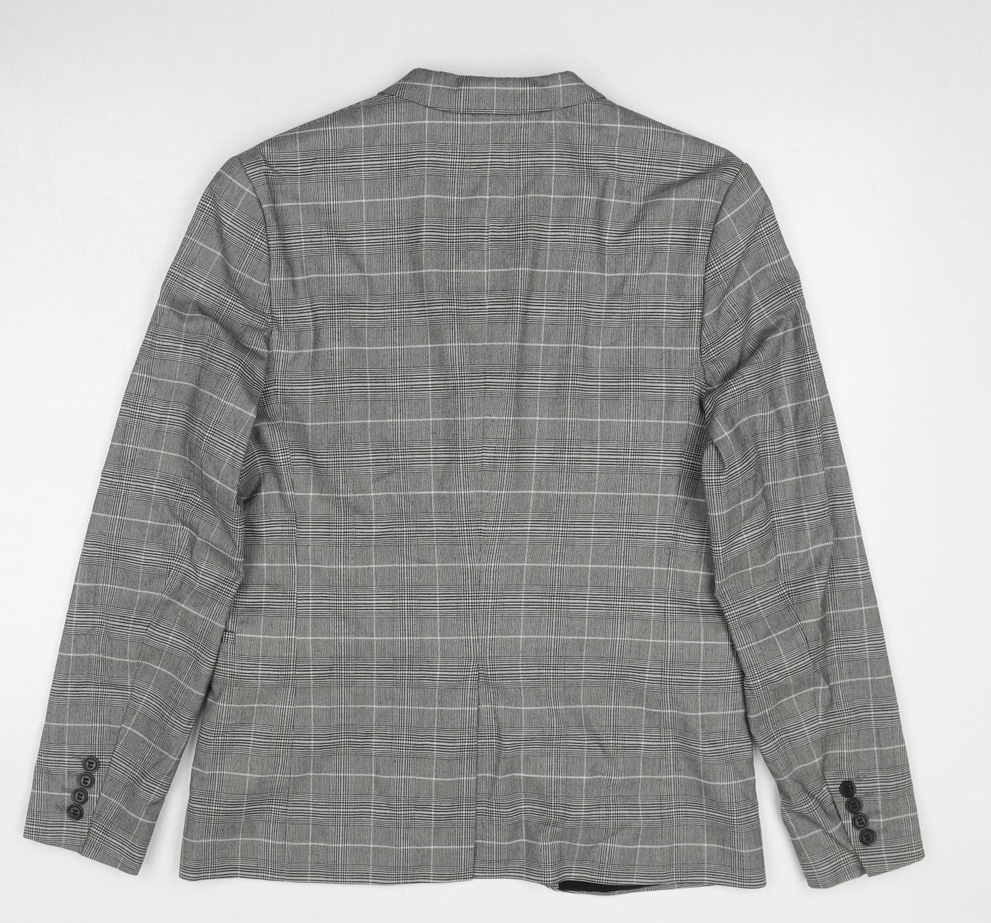H&M Mens Grey Plaid Polyester Jacket Blazer Size L Regular