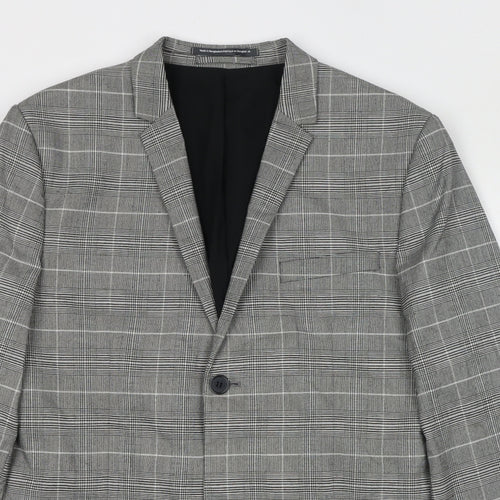 H&M Mens Grey Plaid Polyester Jacket Blazer Size L Regular