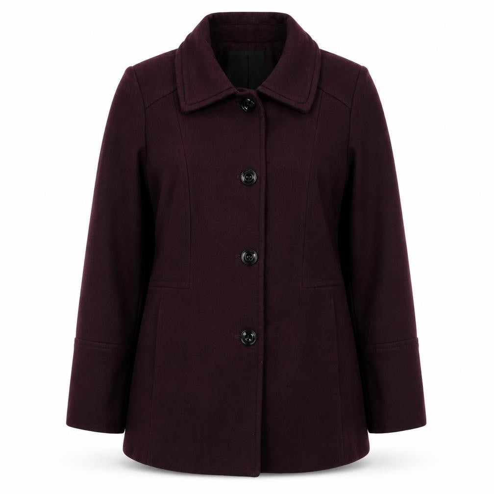 Front view of London Fog women’s red jacket, size L, button