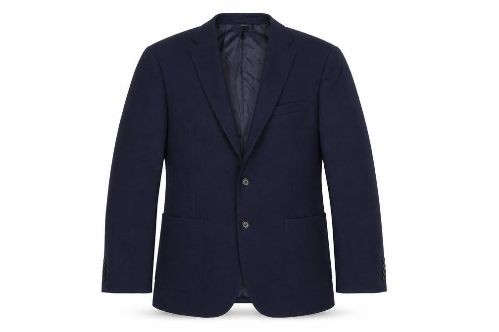 Front view of Marks & Spencer men’s blue polyamide jacket suit jacket, size 42, regular