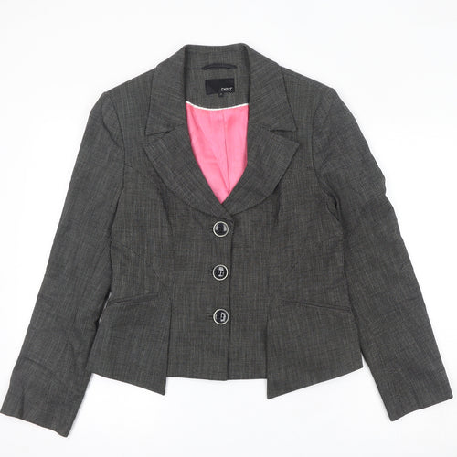 NEXT Womens Black Geometric Jacket Blazer Size 14 Button