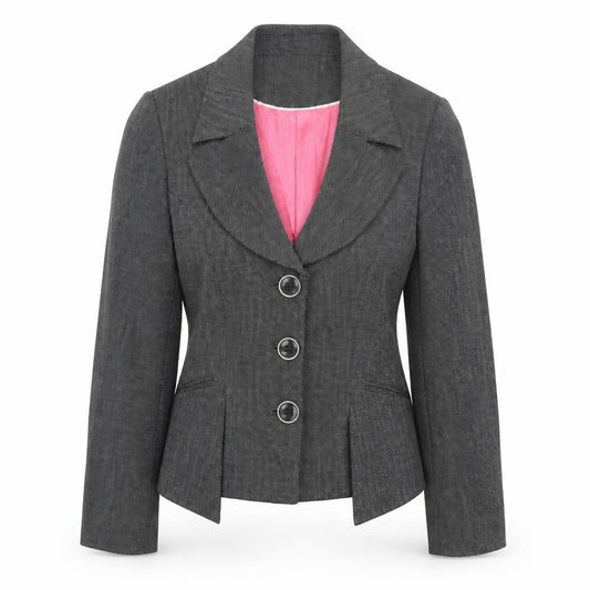 Front view of Next women’s black geometric jacket blazer, size UK 14, button