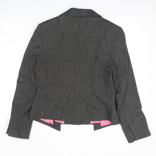 NEXT Womens Black Geometric Jacket Blazer Size 14 Button