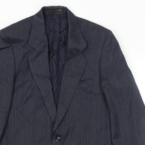 Marks and Spencer Mens Grey Striped Polyester Jacket Suit Jacket Size 36 Regular