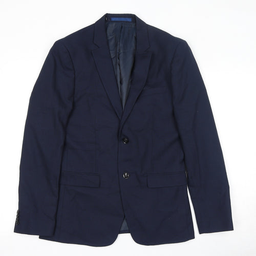 Topman Mens Blue Polyester Jacket Suit Jacket Size 38 Regular