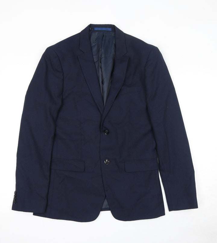 Topman Mens Blue Polyester Jacket Suit Jacket Size 38 Regular