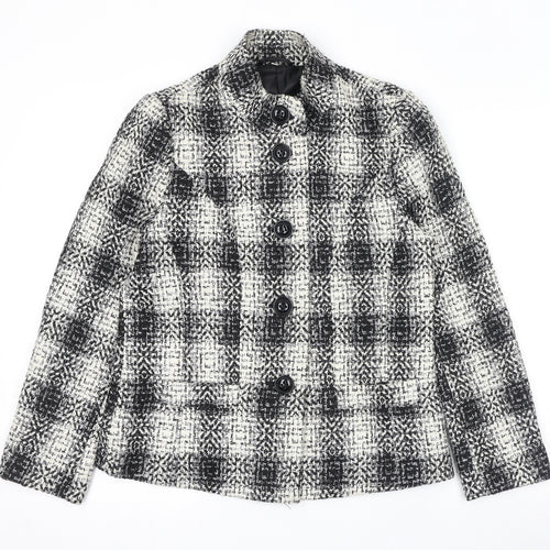 EWM Womens Black Plaid Jacket Blazer Size 10 Button